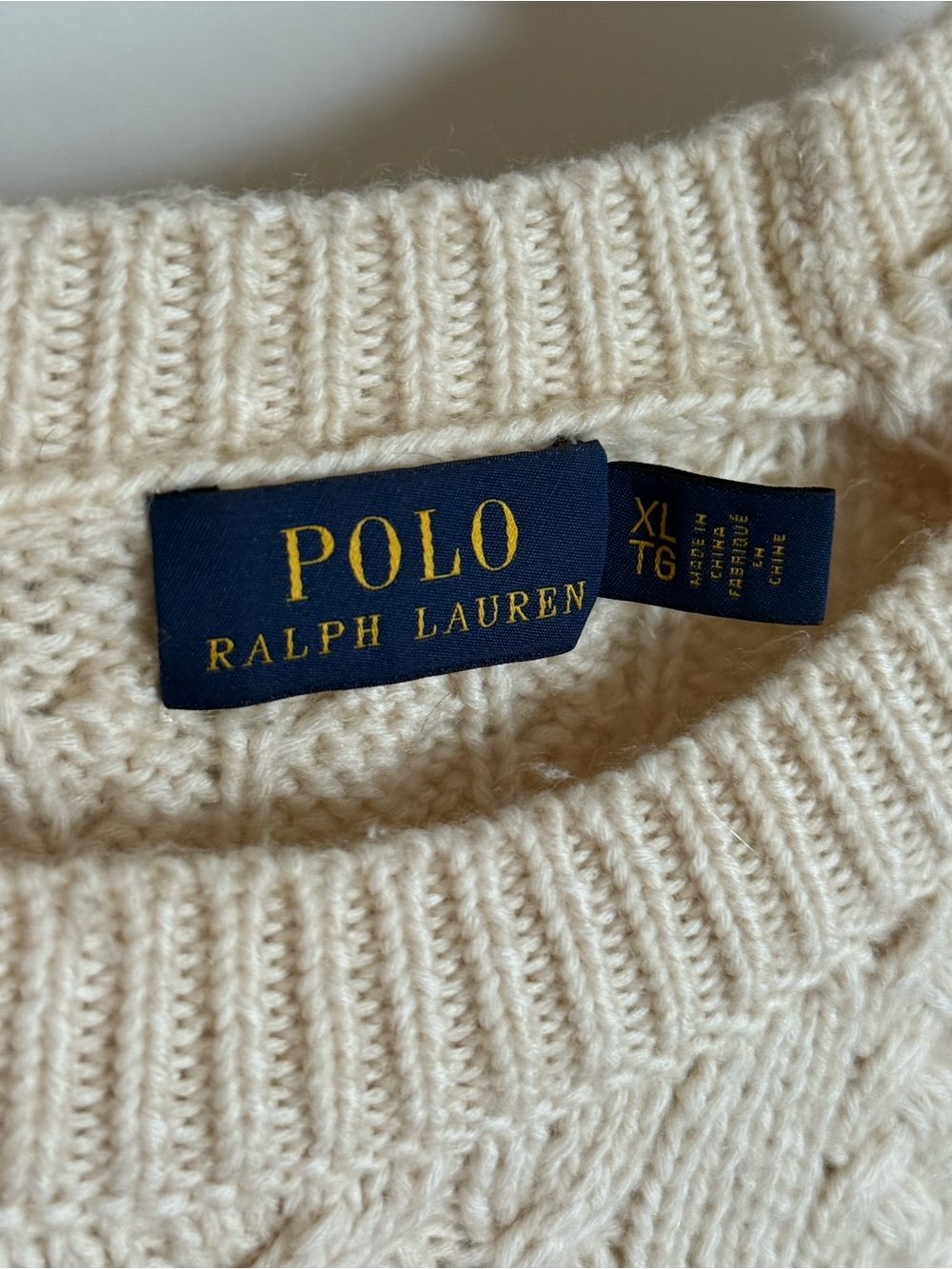Polo Ralph Lauren Cream Ivory Cable Knit Crewneck Sweater XL - Picture 7 of 12